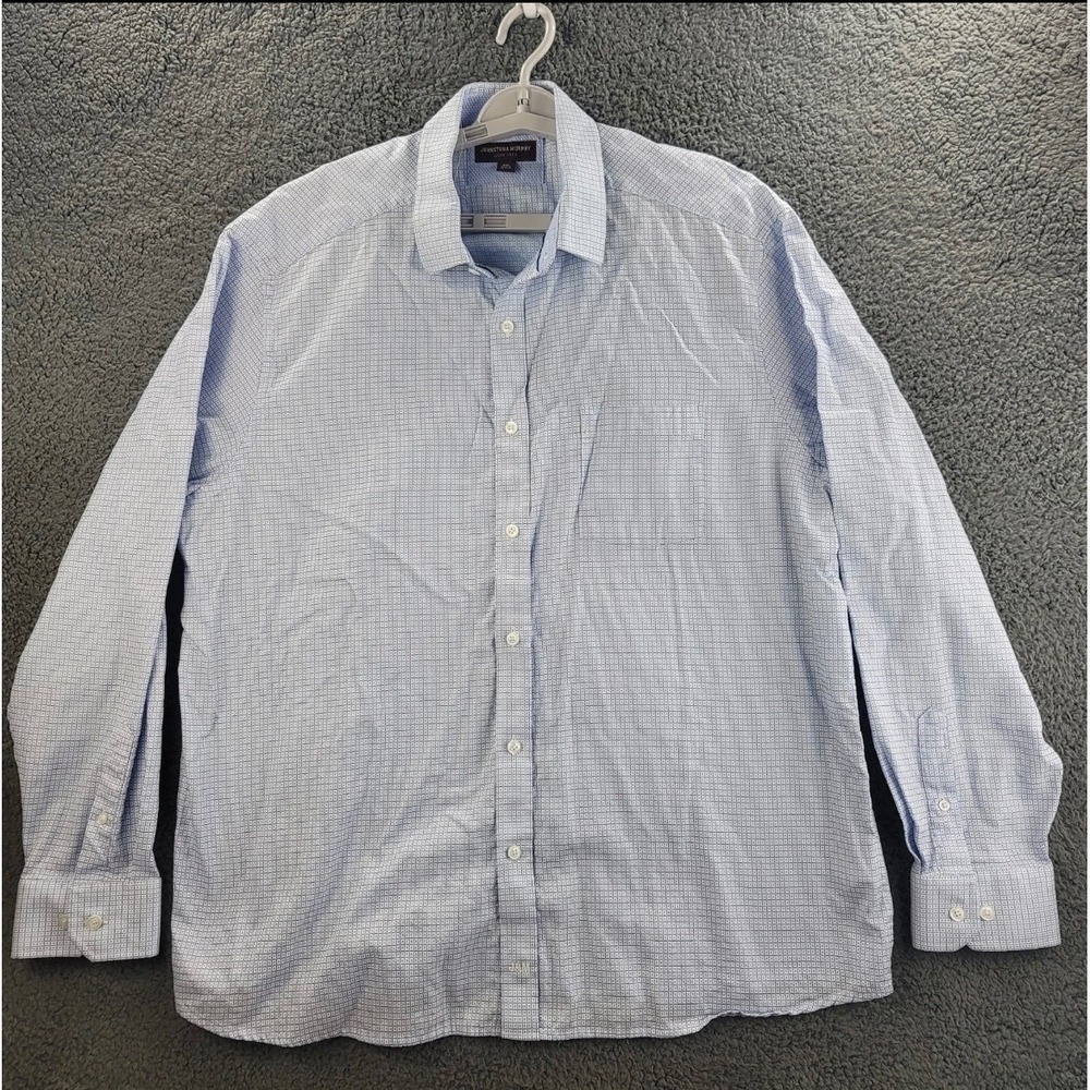 Johnston Murphy Mens XXL Long Sleeve‎ Button Up Shirt Blue Gingham Dress Casual